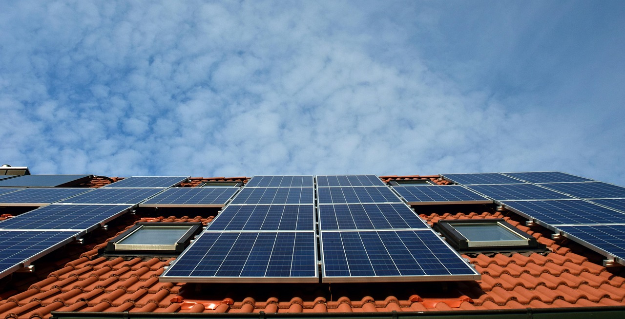 solar system, roof, power generation, solar power, solar cells, energy, electricity, house, solar energy, solar panel, energy transition, blue, renewable, housetop, technology, environmentally friendly, electricity generation, nature, heaven, clouds, sun, roof tiles, roof panels